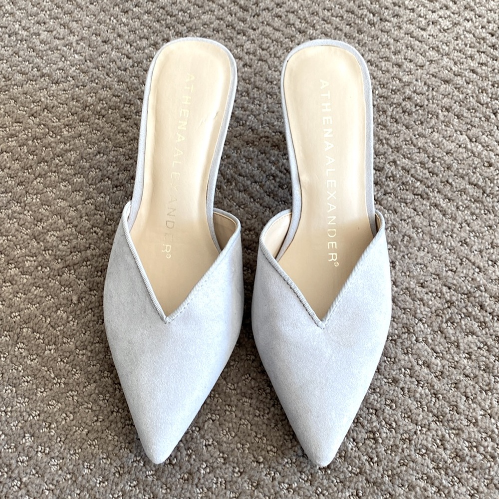 ATHENA ALEXANDER Jasper Pointed Toe Kitten Heels Gray Suede Slide sz 7